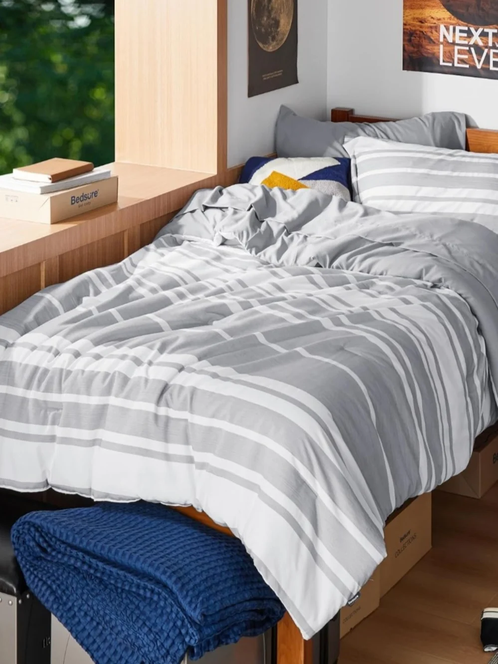 Gray & White Striped Comforter Set
